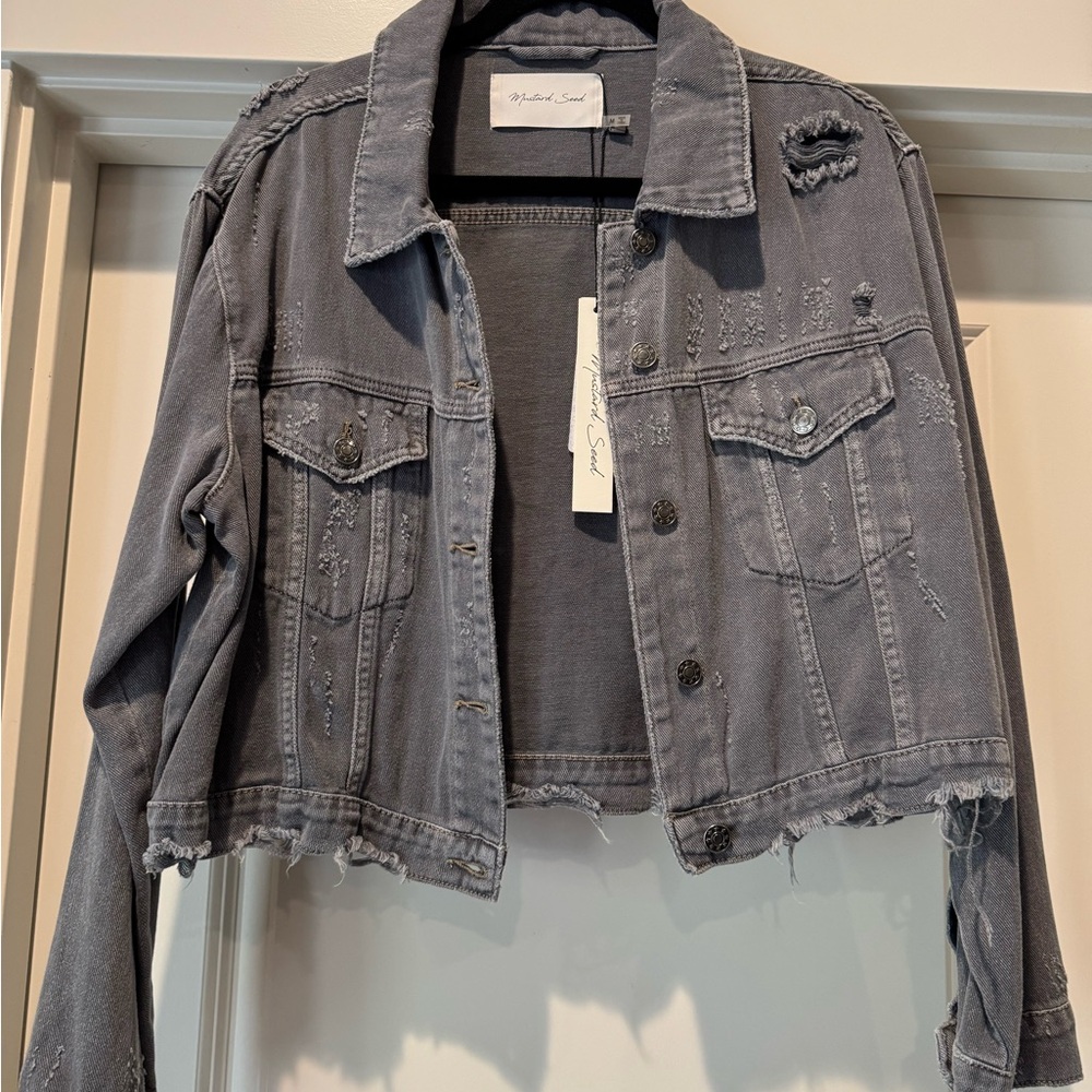Mustard Seed Gray Distressed Jean Jacket